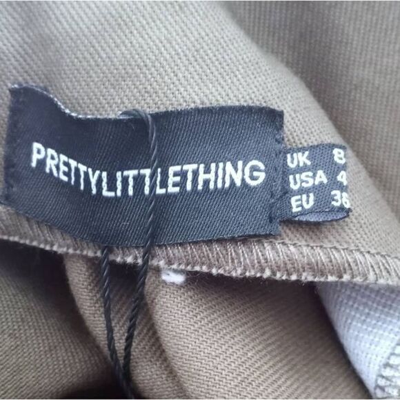 PRETTYLITTLETHING KHAKI/ARMY GREEN UTILITY TIE WAIST BARDOT ROMPER SZ.4 NWT. - Picture 10 of 11